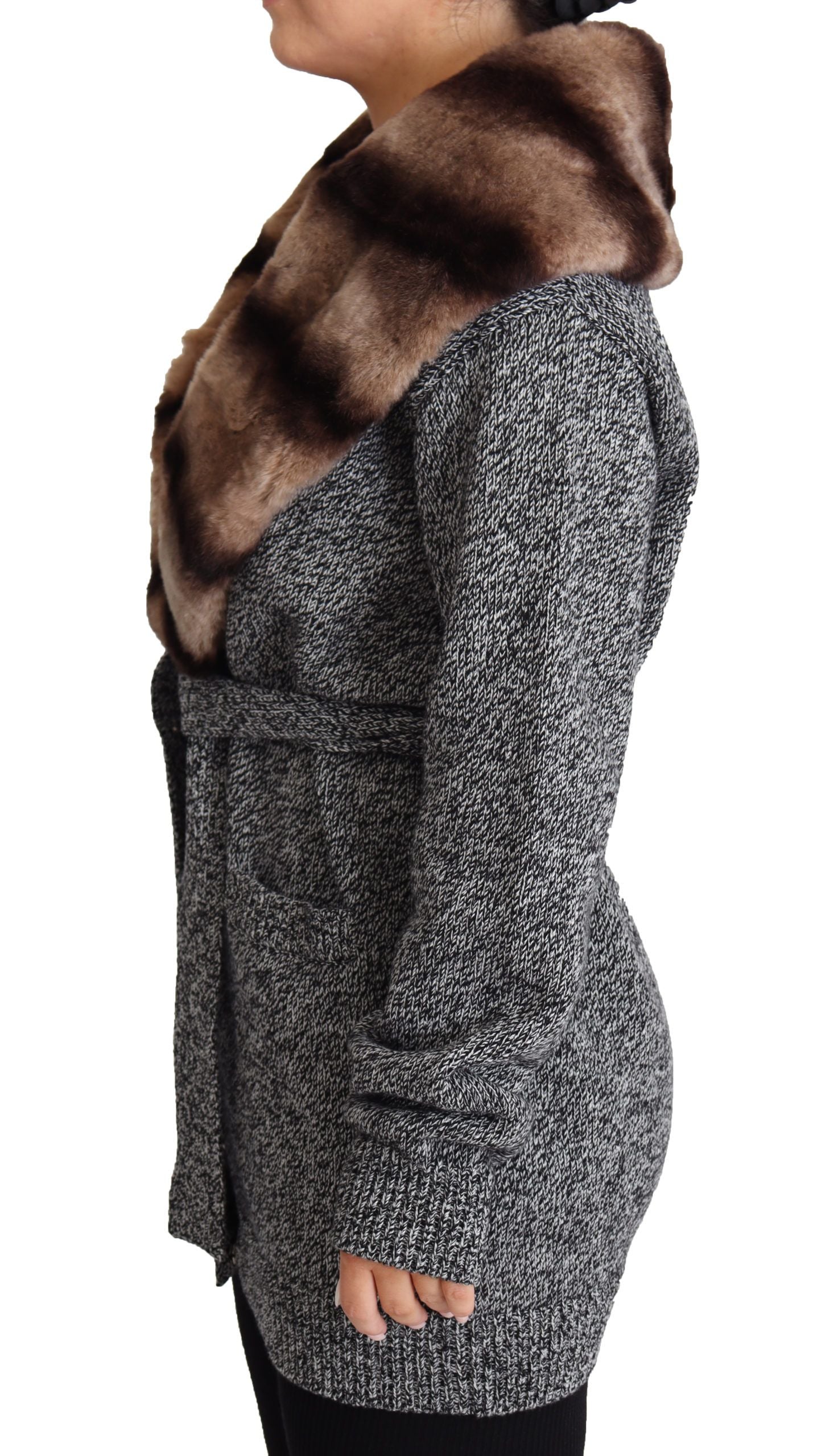Dolce & Gabbana Gray Cardigan Fur Coat Cashmere Jacket Dolce & Gabbana