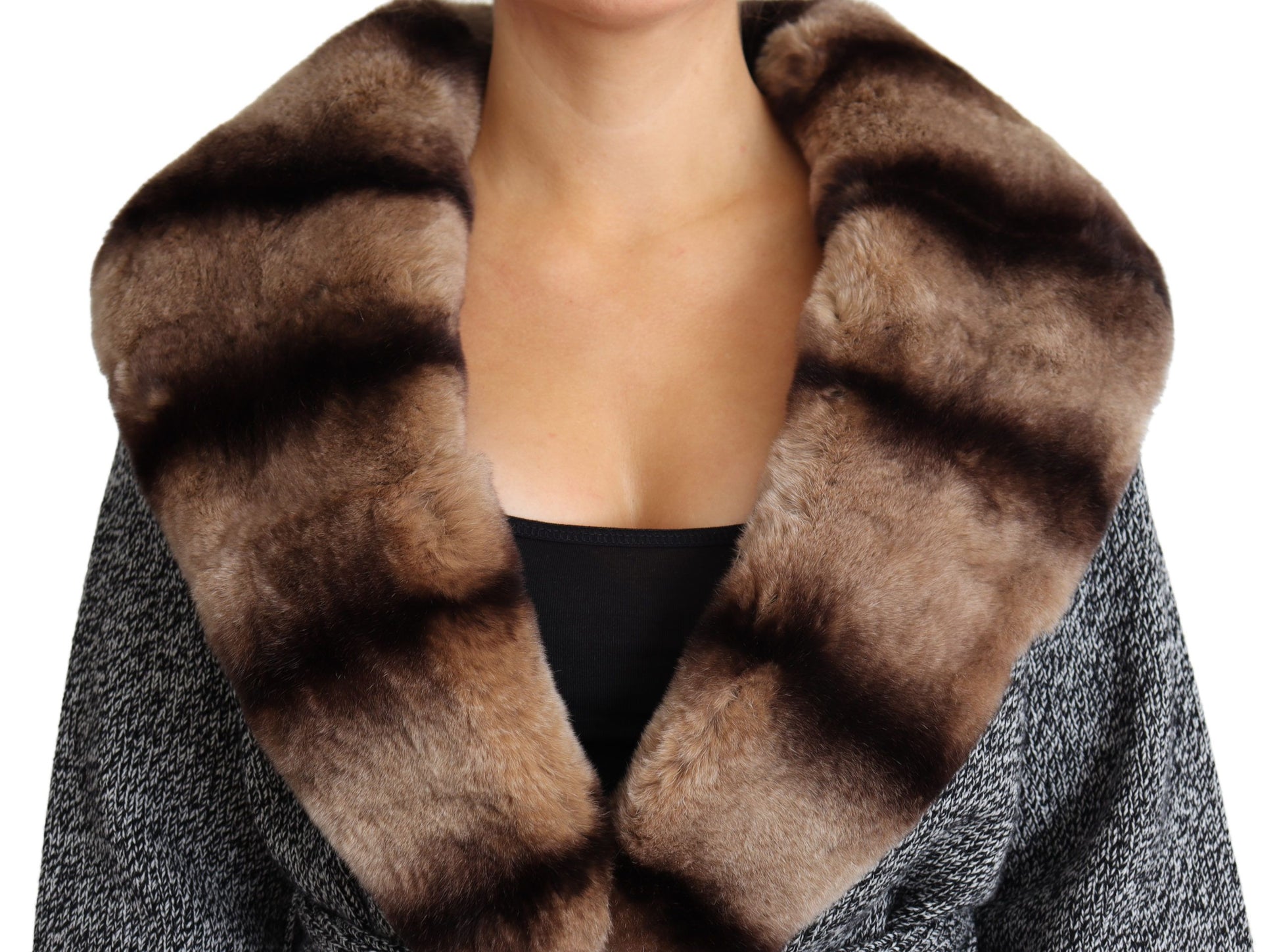 Dolce & Gabbana Gray Cardigan Fur Coat Cashmere Jacket Dolce & Gabbana