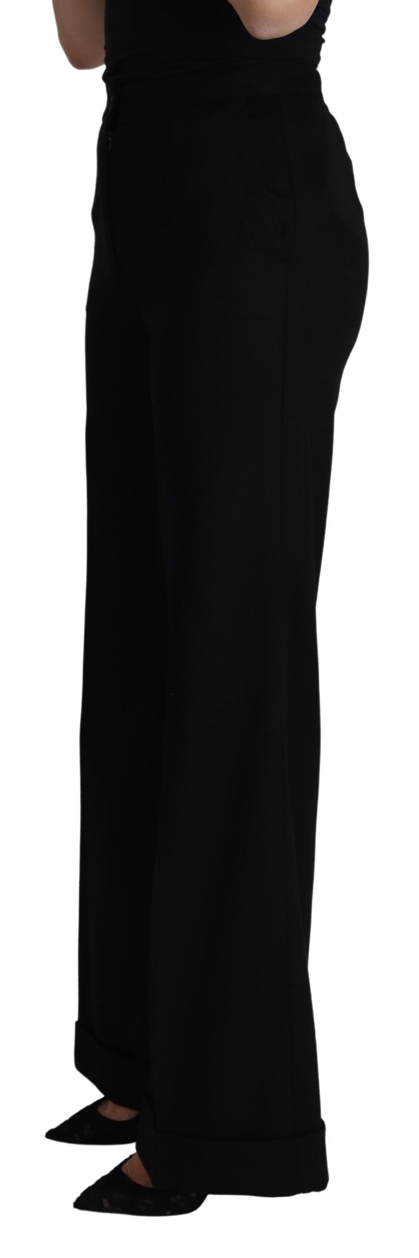Dolce & Gabbana Black Cashmere Wide Leg Women Trouser Pants Dolce & Gabbana