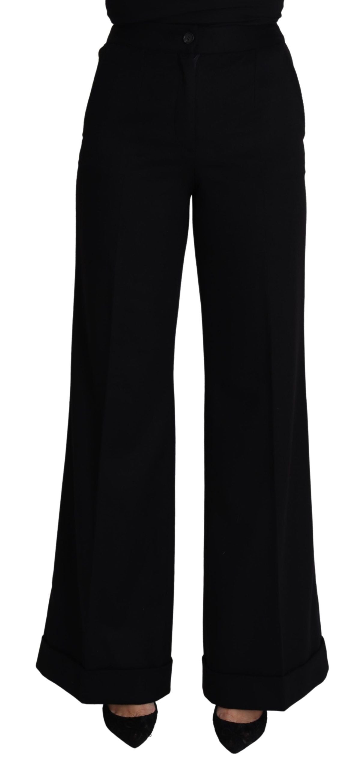 Dolce & Gabbana Black Cashmere Wide Leg Women Trouser Pants Dolce & Gabbana