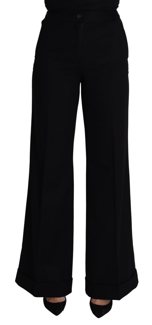 Dolce & Gabbana Black Cashmere Wide Leg Women Trouser Pants Dolce & Gabbana
