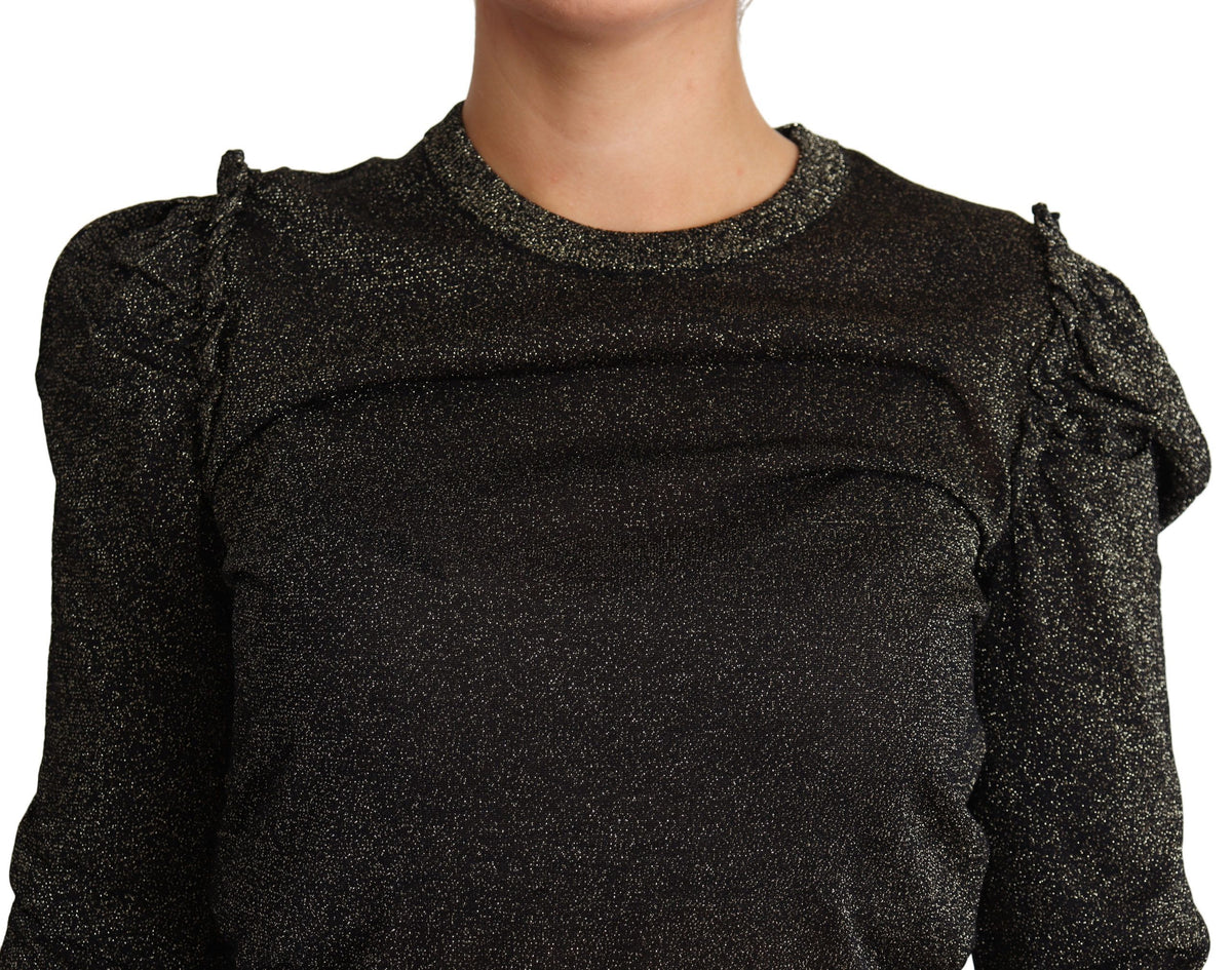 Dolce & Gabbana black and gold cropped women's pullover sweater with long sleeves and a fitted silhouette.