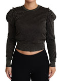 Black and gold Dolce & Gabbana cropped women's sweater with long sleeves and a stylish, luxurious knit design.