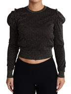 Black and gold Dolce & Gabbana cropped women's sweater with long sleeves and a stylish, luxurious knit design.