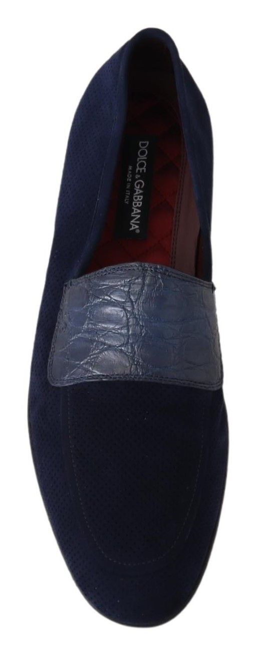 Dolce & Gabbana Blue Suede Caiman Loafers Slippers Shoes Dolce & Gabbana