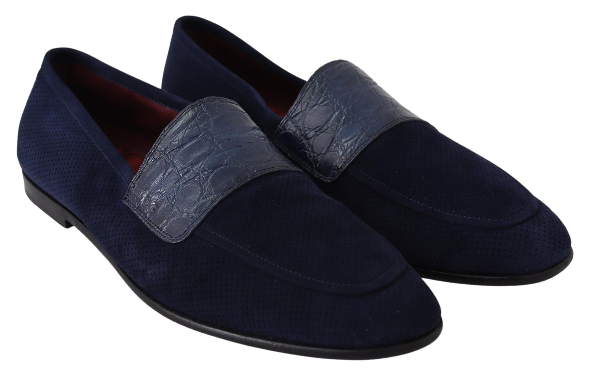 Dolce & Gabbana Blue Suede Caiman Loafers Slippers Shoes Dolce & Gabbana