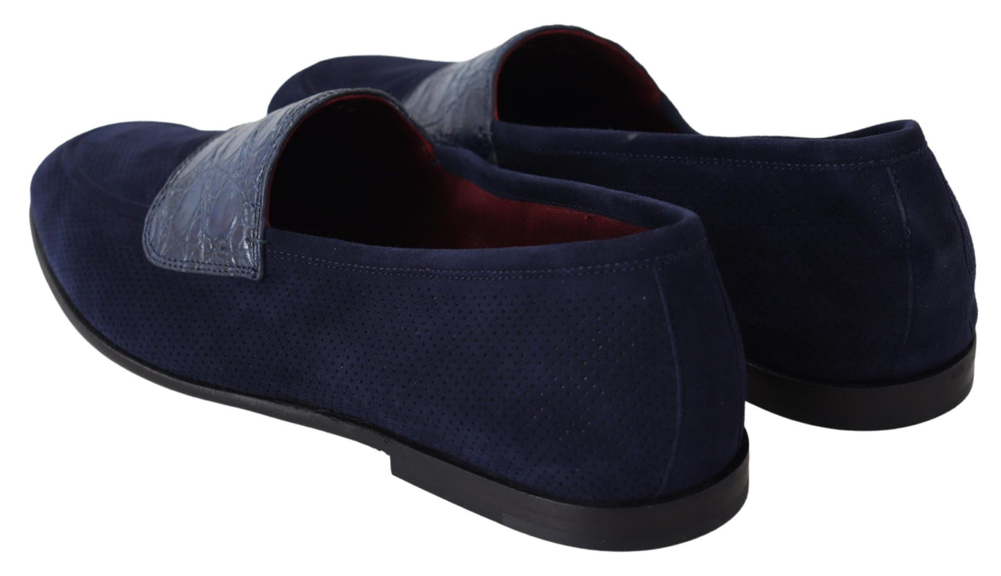 Dolce & Gabbana Blue Suede Caiman Loafers Slippers Shoes Dolce & Gabbana