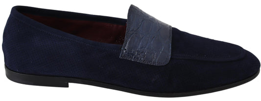 Dolce & Gabbana Blue Suede Caiman Loafers Slippers Shoes Dolce & Gabbana