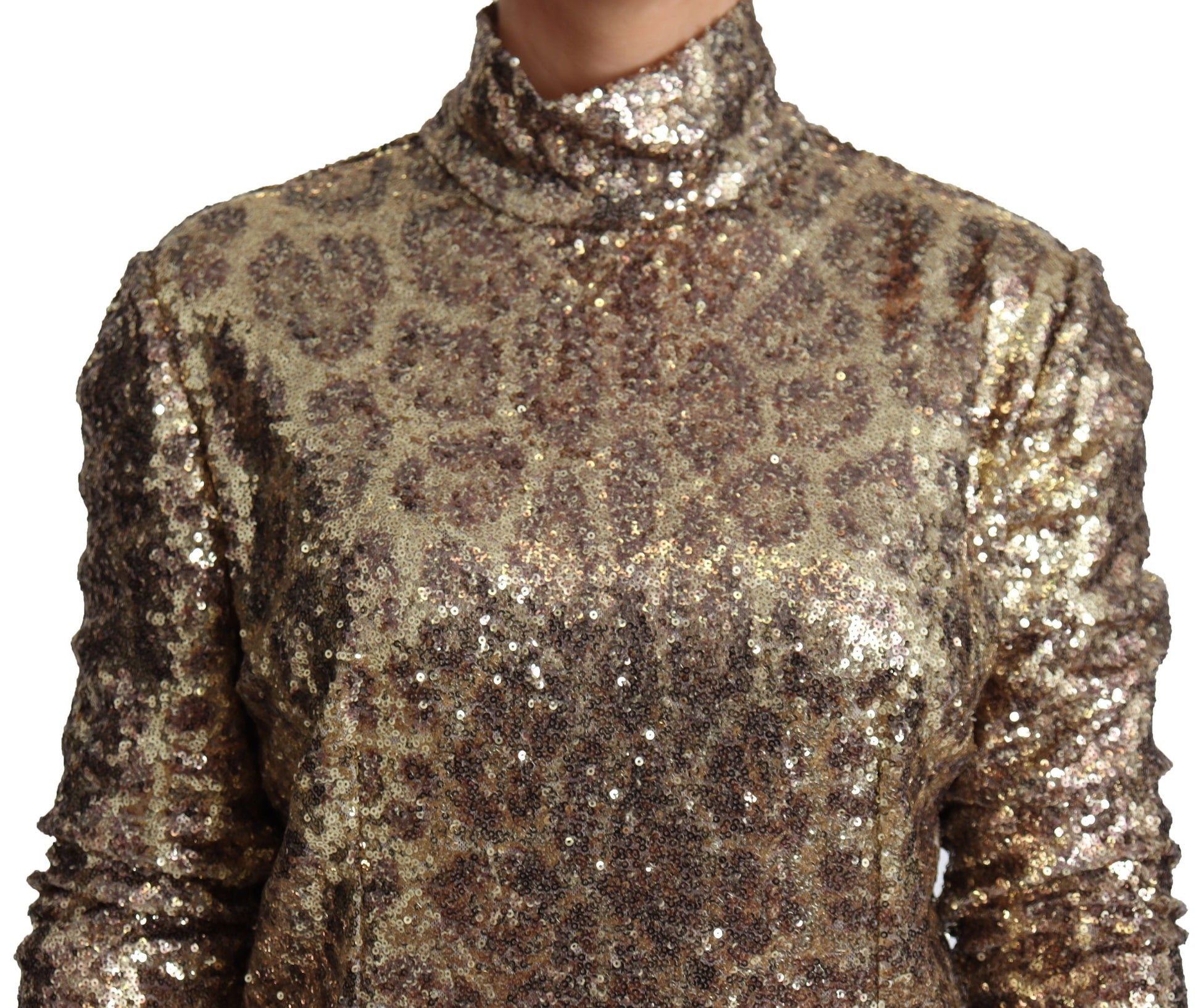 Dolce & Gabbana Brown Leopard Fit Turtleneck Sequin Sweater Dolce & Gabbana