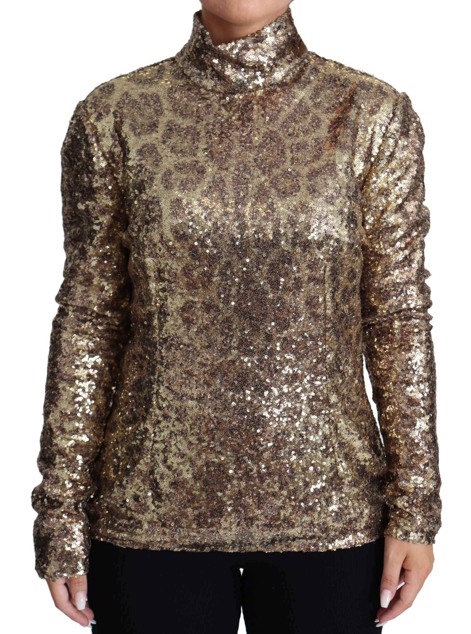 Dolce & Gabbana Brown Leopard Fit Turtleneck Sequin Sweater Dolce & Gabbana