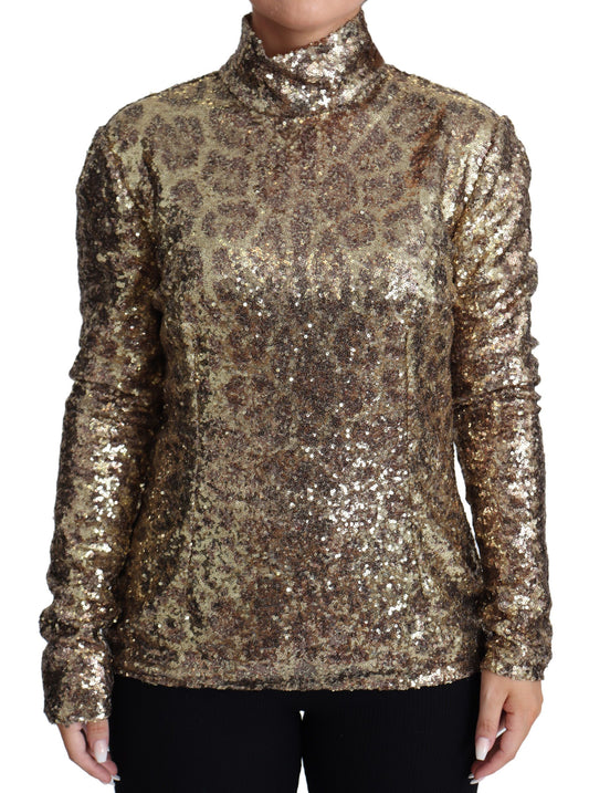 Dolce & Gabbana Brown Leopard Fit Turtleneck Sequin Sweater Dolce & Gabbana