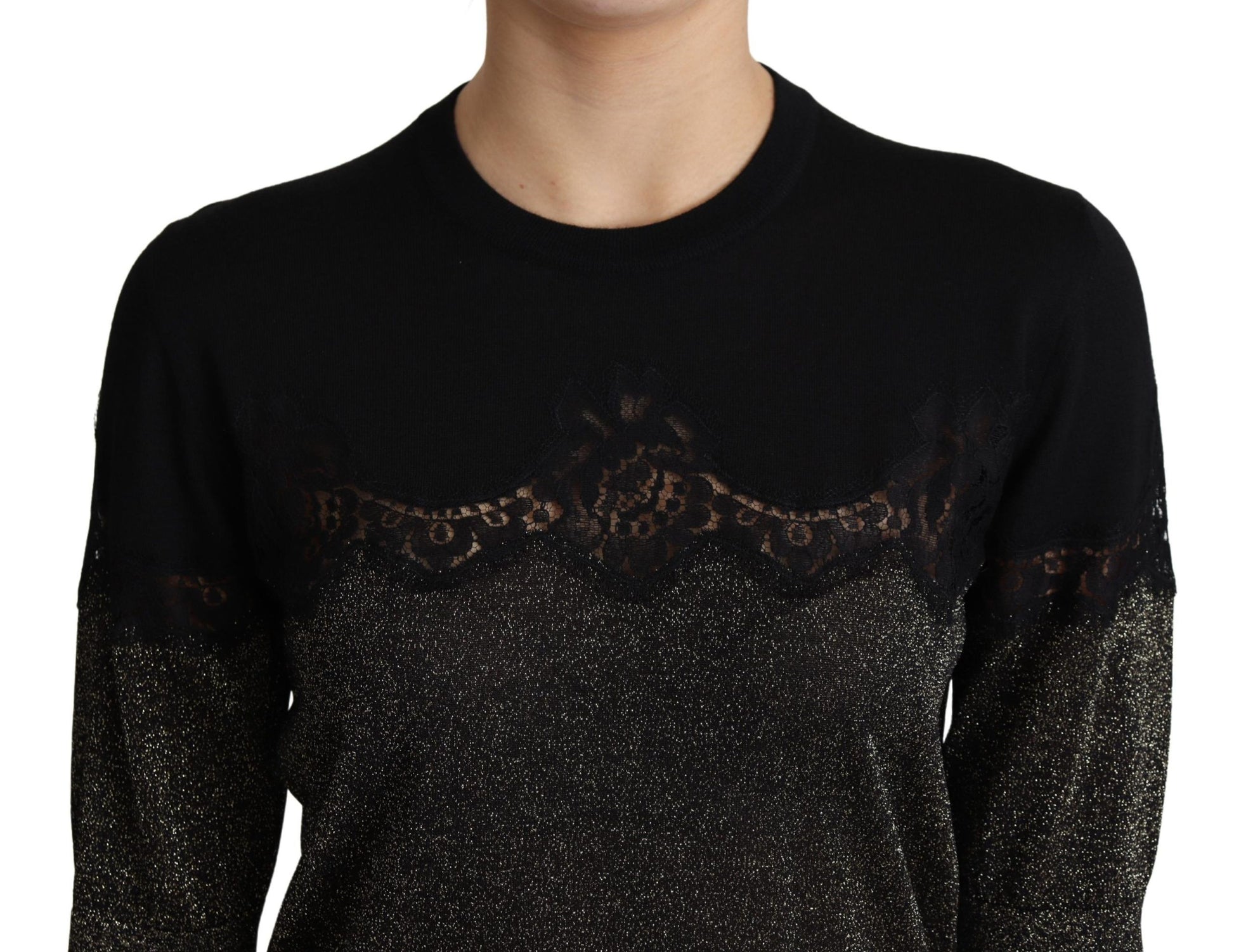 Dolce & Gabbana Black Shiny Lurex Lace Insert Pullover Top Dolce & Gabbana