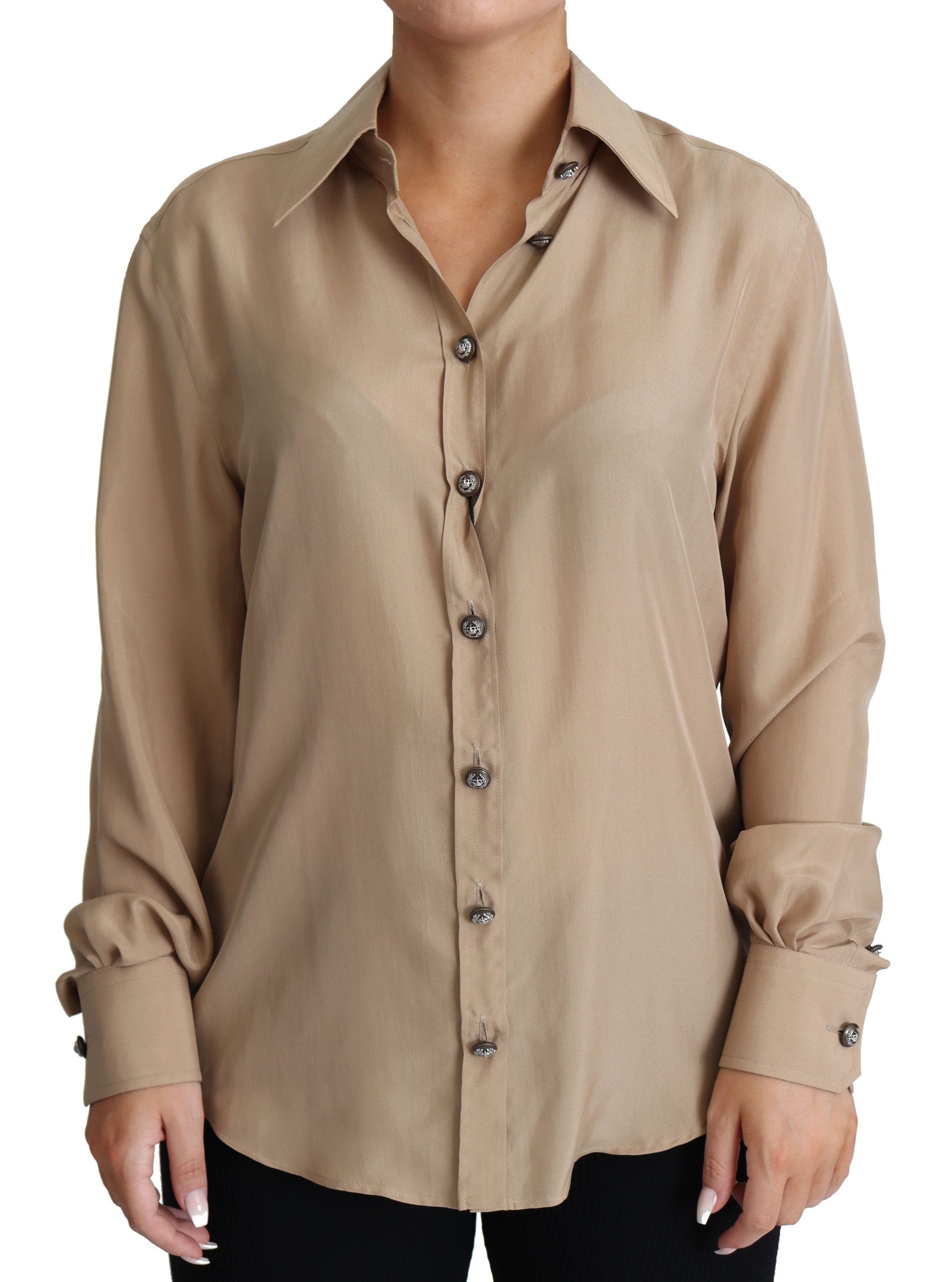 Dolce & Gabbana Beige Silk Shirt Decorative Buttons Top Dolce & Gabbana