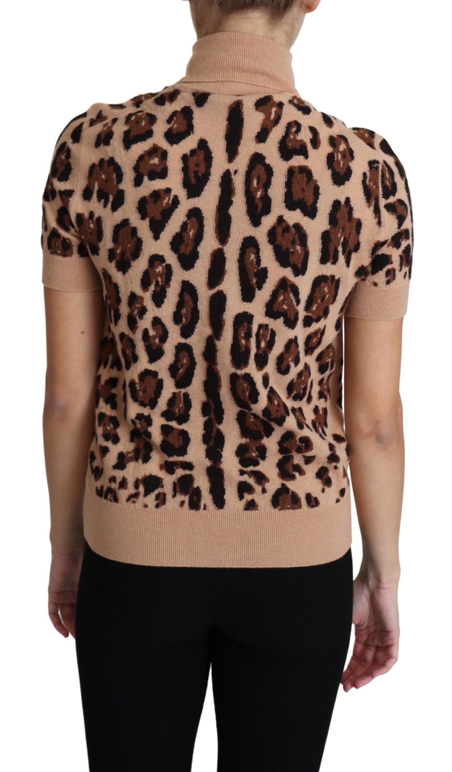 Dolce & Gabbana Beige Leopard Print Virgin Wool Turtleneck Top Dolce & Gabbana