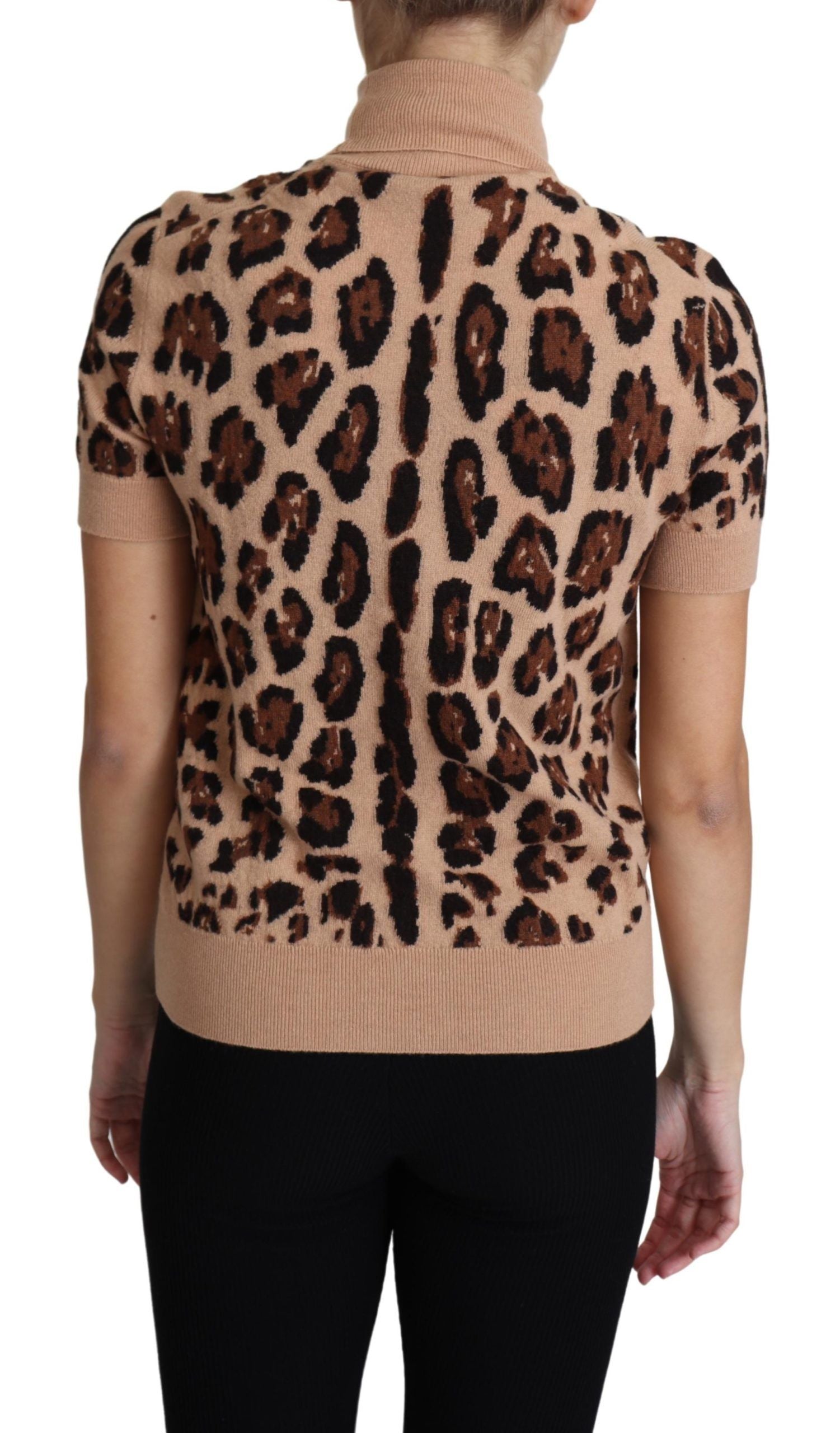 Dolce & Gabbana Beige Leopard Print Virgin Wool Turtleneck Top Dolce & Gabbana