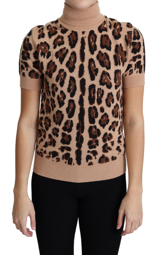 Dolce & Gabbana Beige Leopard Print Virgin Wool Turtleneck Top Dolce & Gabbana