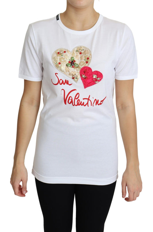 Dolce & Gabbana White San Valentino Heart Crystals T-shirt Top Dolce & Gabbana