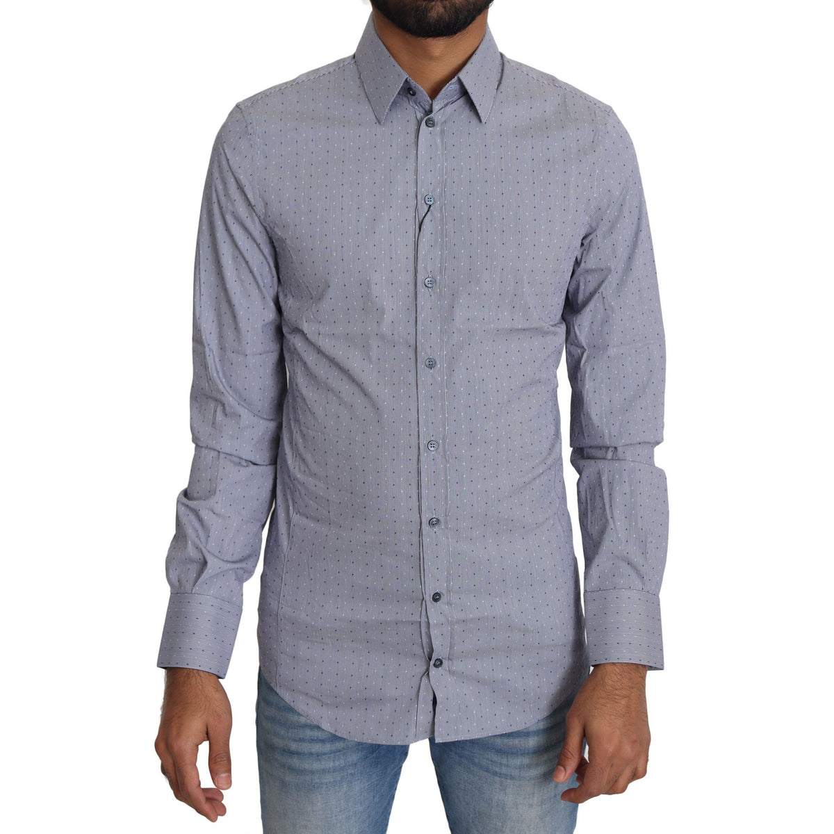 Dolce & Gabbana Gray Dotted Semi Fitted Formal SICILIA Shirt