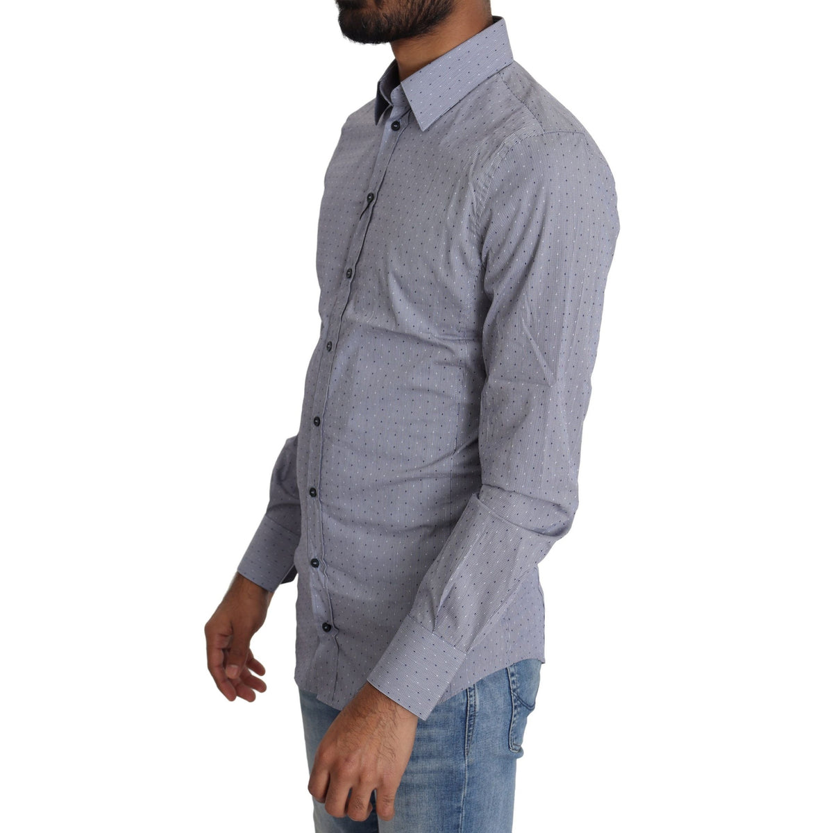 Dolce & Gabbana Gray Dotted Semi Fitted Formal SICILIA Shirt