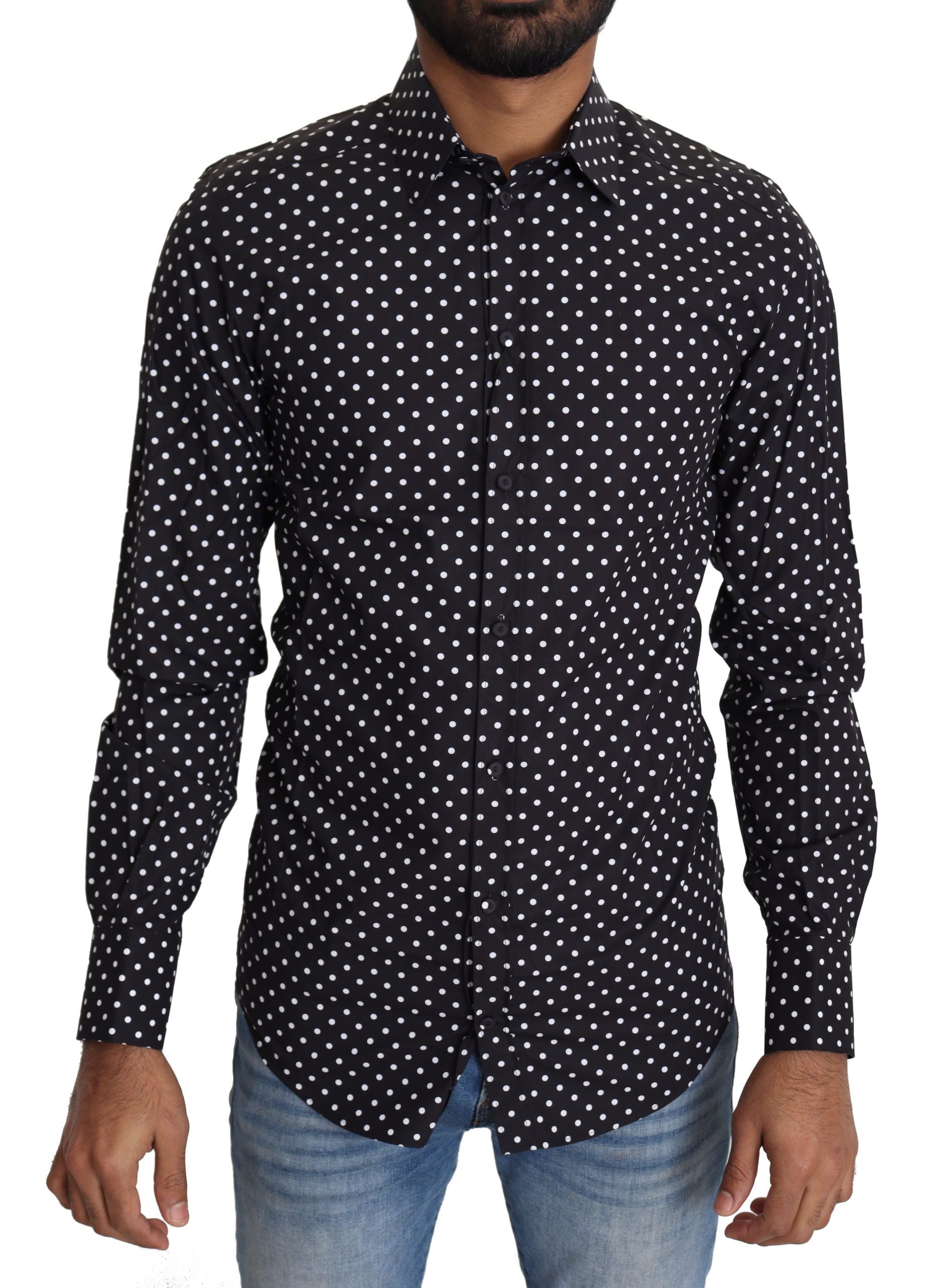 Dolce & Gabbana Black White Polka Dots Casual Shirt Dolce & Gabbana