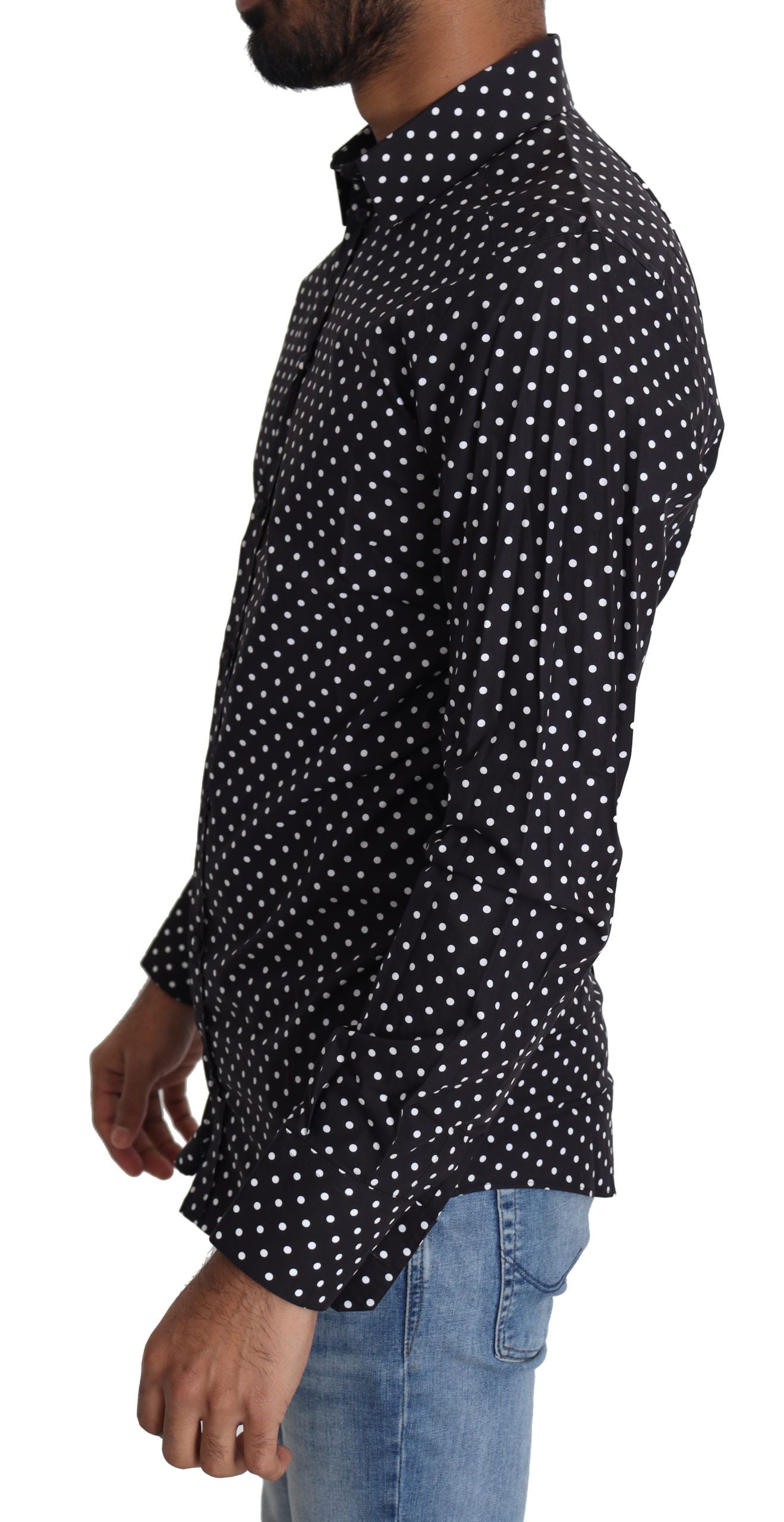 Dolce & Gabbana Black White Polka Dots Casual Shirt Dolce & Gabbana
