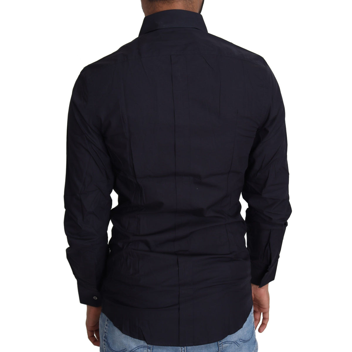 Dolce & Gabbana Navy Blue Cotton Formal Dress Shirt