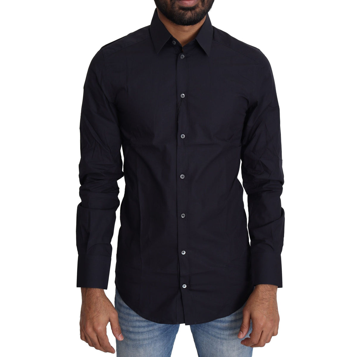 Dolce & Gabbana Navy Blue Cotton Formal Dress Shirt