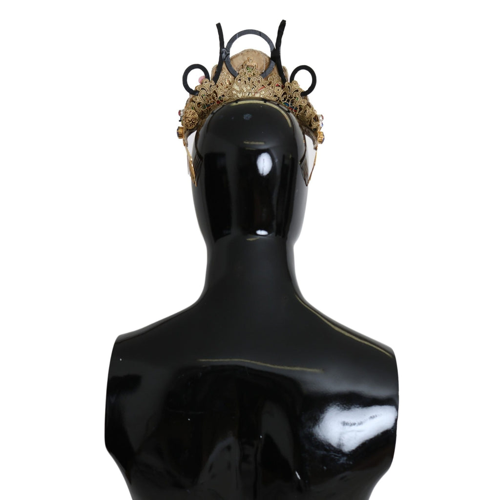 Dolce & Gabbana Gold Brass Floral Crystals LED Lights Crown Tiara Diadem