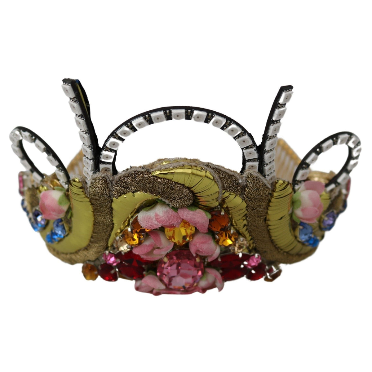 Dolce & Gabbana Gold Brass Floral Crystals LED Lights Crown Tiara Diadem