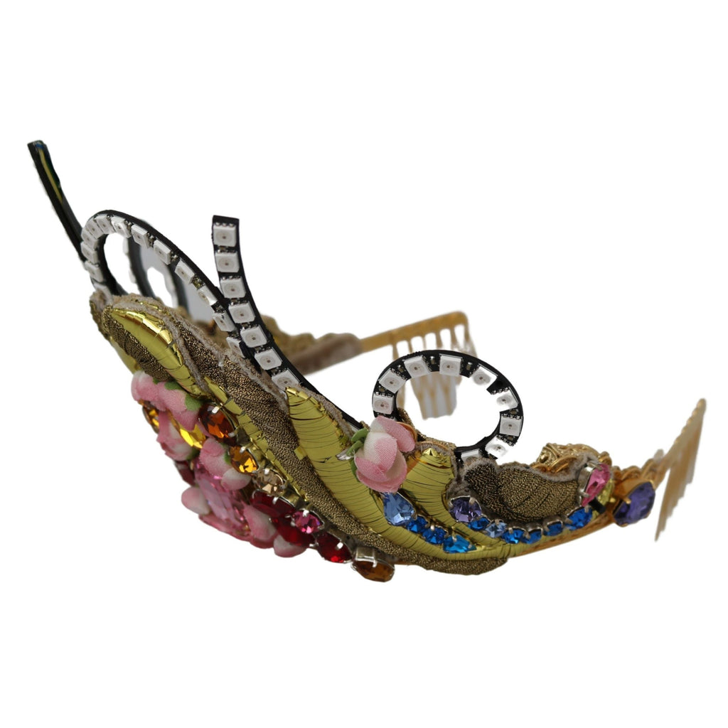 Dolce & Gabbana Gold Brass Floral Crystals LED Lights Crown Tiara Diadem