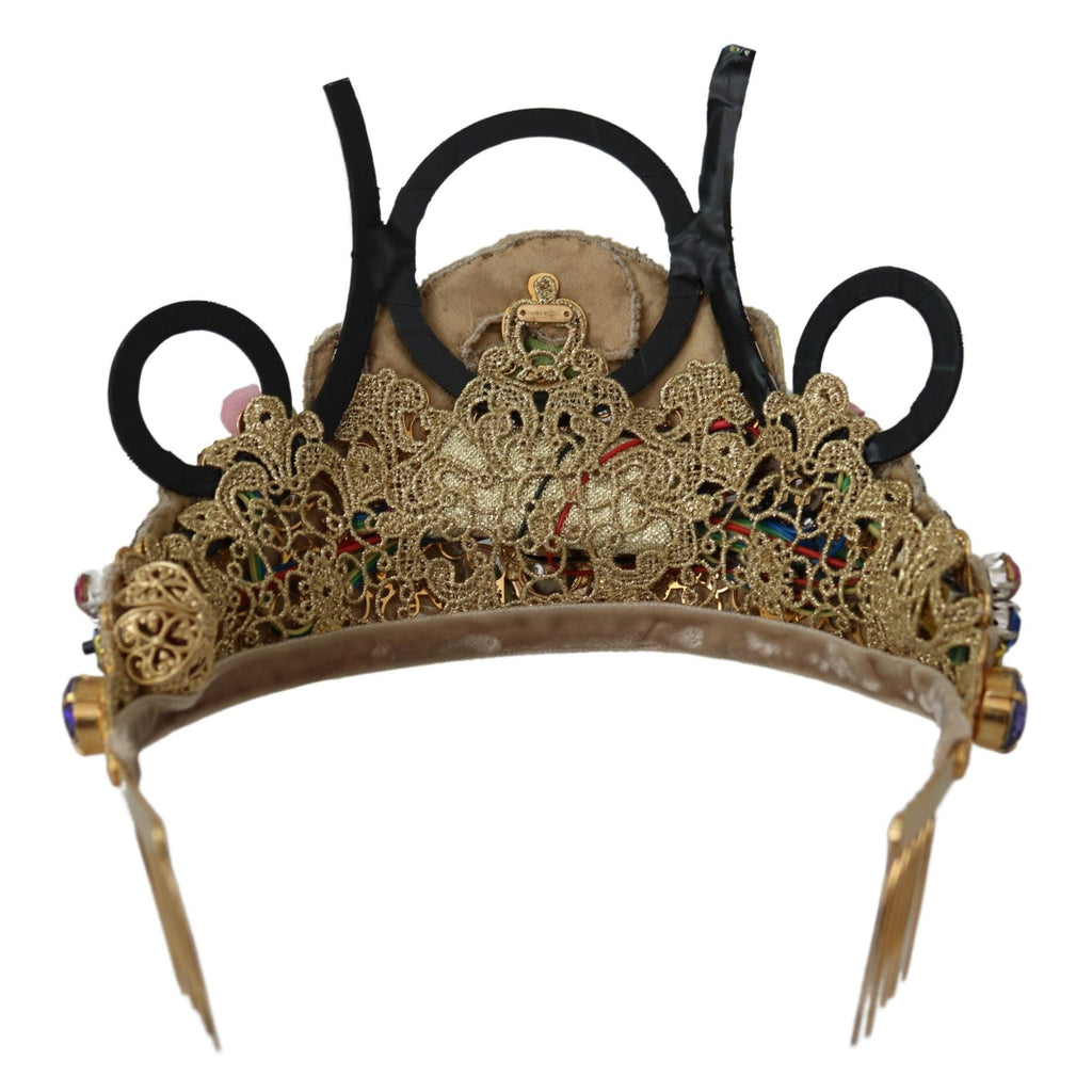 Dolce & Gabbana Gold Brass Floral Crystals LED Lights Crown Tiara Diadem