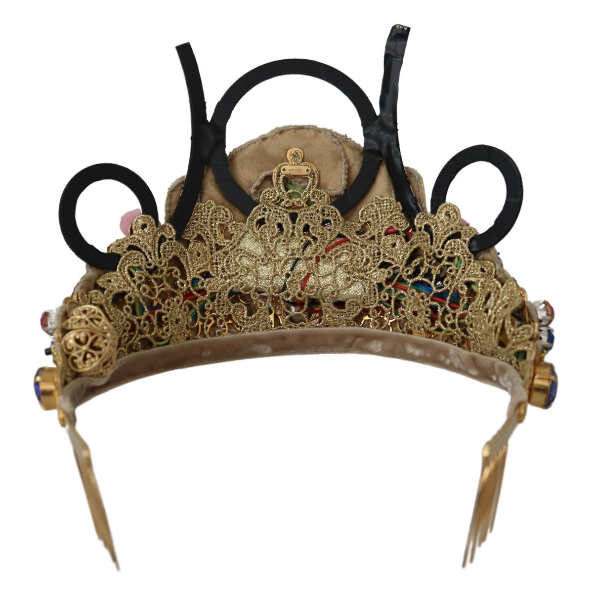 Dolce & Gabbana Gold Brass Floral Crystals LED Lights Crown Tiara Diadem