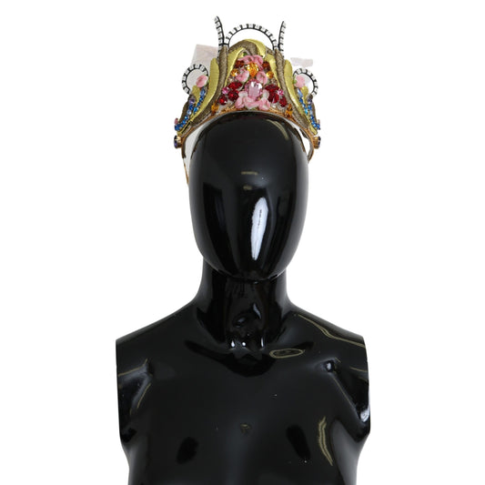 Dolce & Gabbana Gold Brass Floral Crystals LED Lights Crown Tiara Diadem