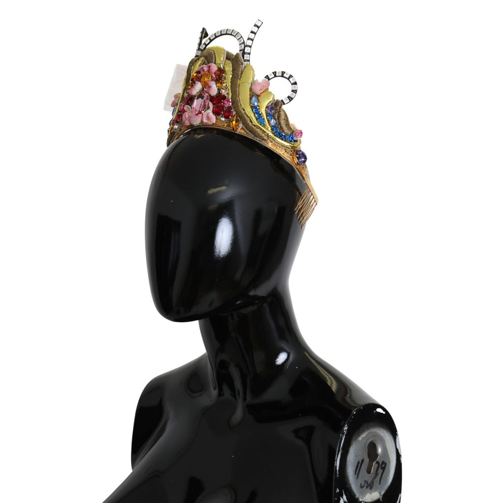 Dolce & Gabbana Gold Brass Floral Crystals LED Lights Crown Tiara Diadem
