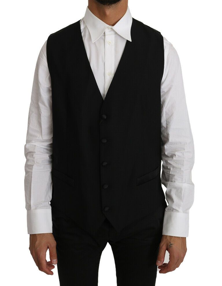 Dolce & Gabbana Black Solid Wool Silk Vest Dolce & Gabbana