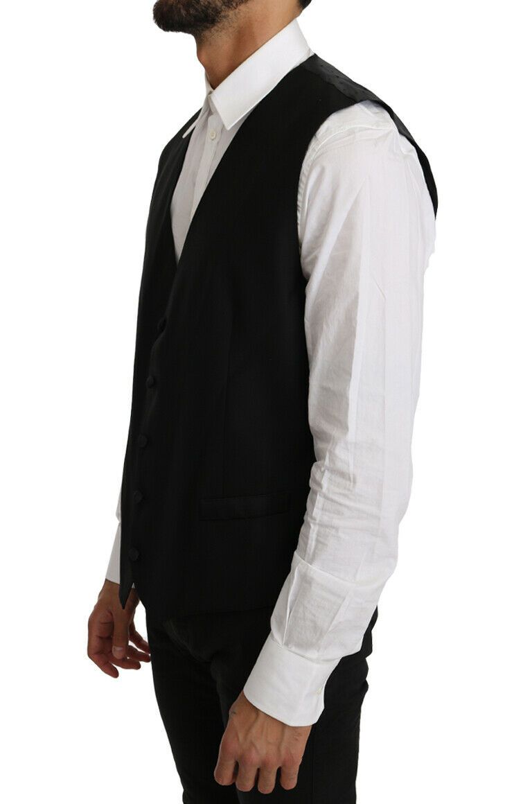 Dolce & Gabbana Black Solid Wool Silk Vest Dolce & Gabbana