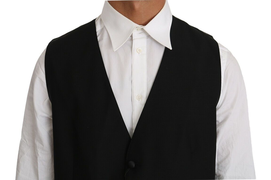 Dolce & Gabbana Black Solid Wool Silk Vest Dolce & Gabbana