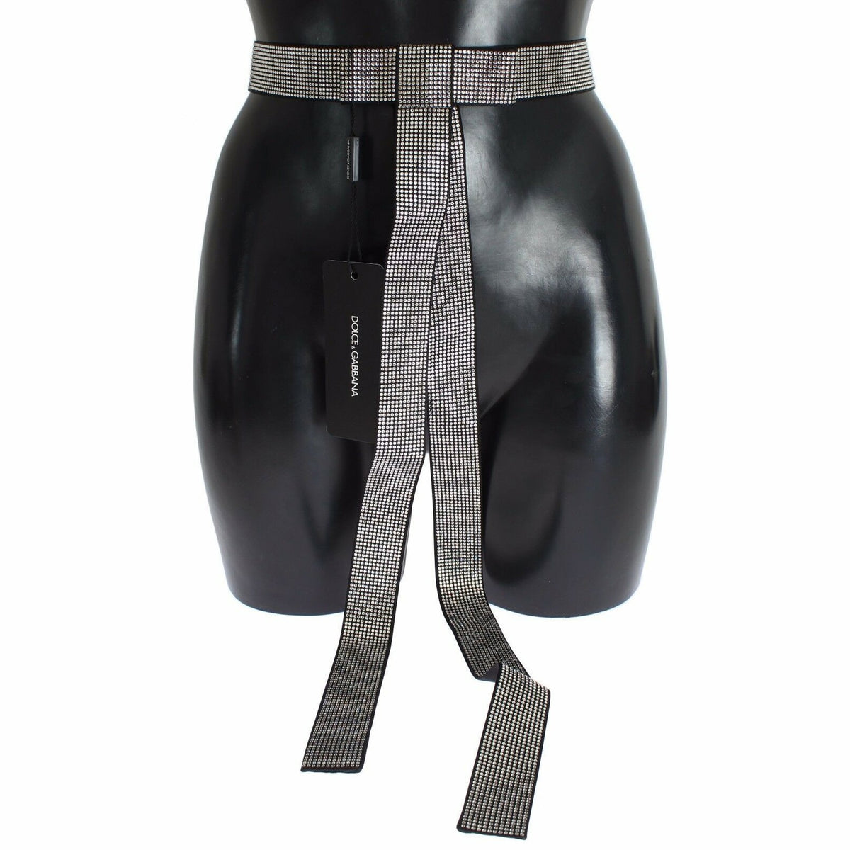 Dolce & Gabbana Black Silk Clear Crystal Bow Waist Belt