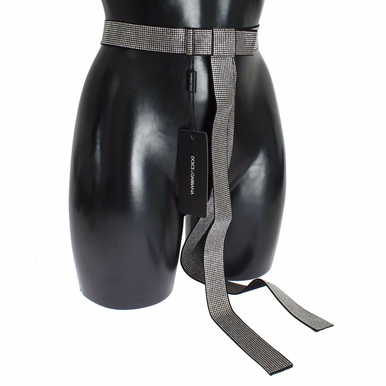 Dolce & Gabbana Black Silk Clear Crystal Bow Waist Belt