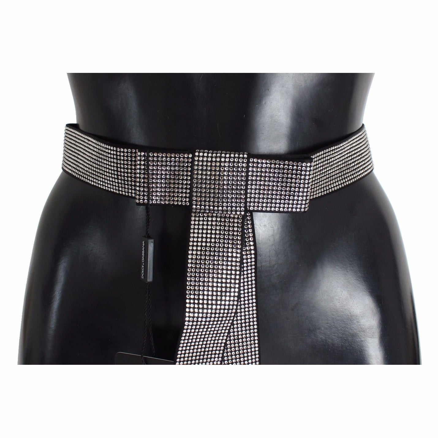 Dolce & Gabbana Black Silk Clear Crystal Bow Waist Belt