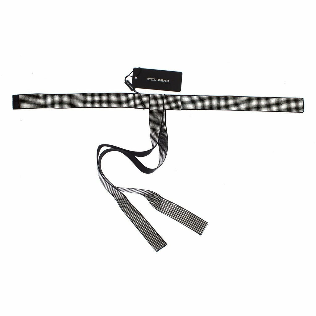 Dolce & Gabbana Black Silk Clear Crystal Bow Waist Belt