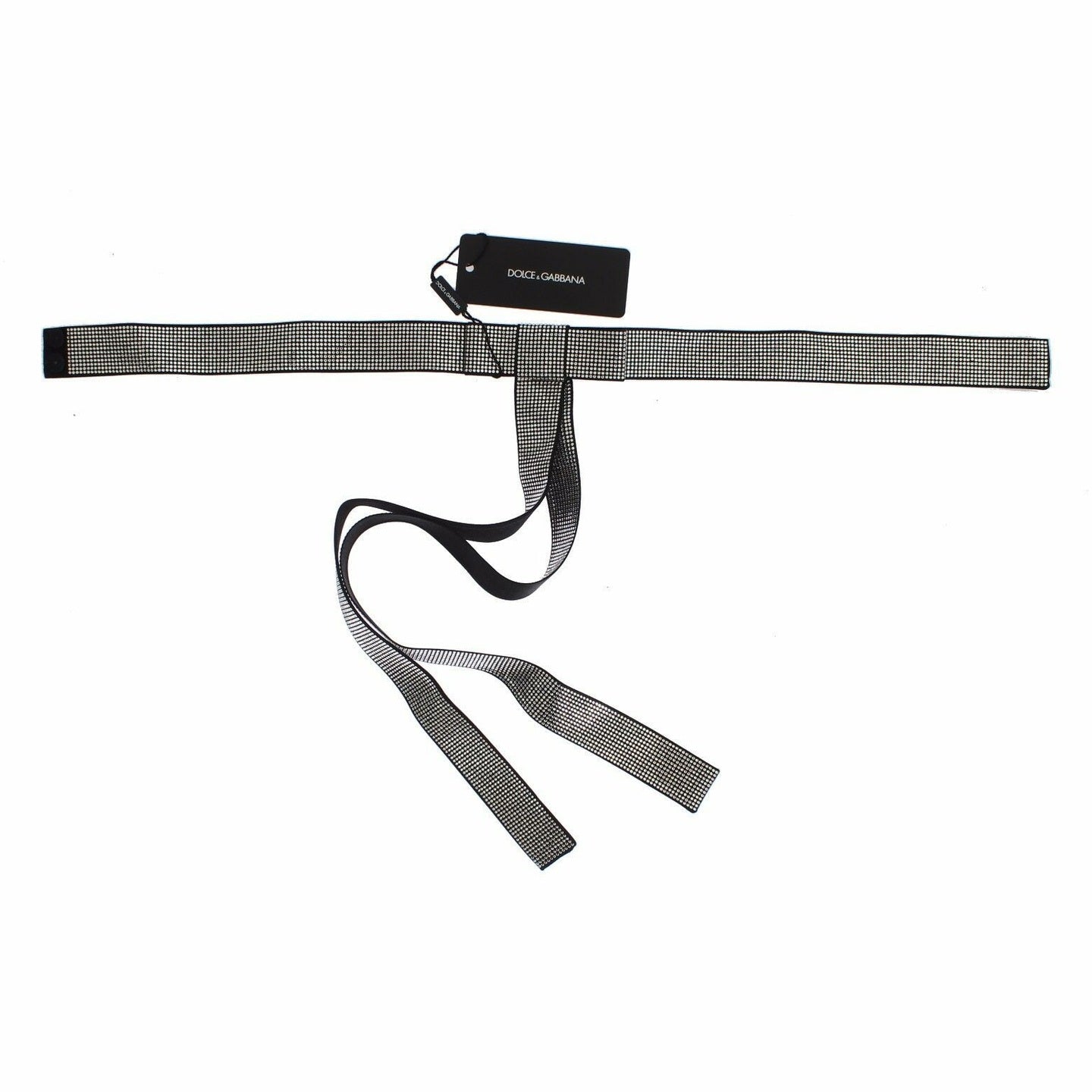 Dolce & Gabbana Black Silk Clear Crystal Bow Waist Belt