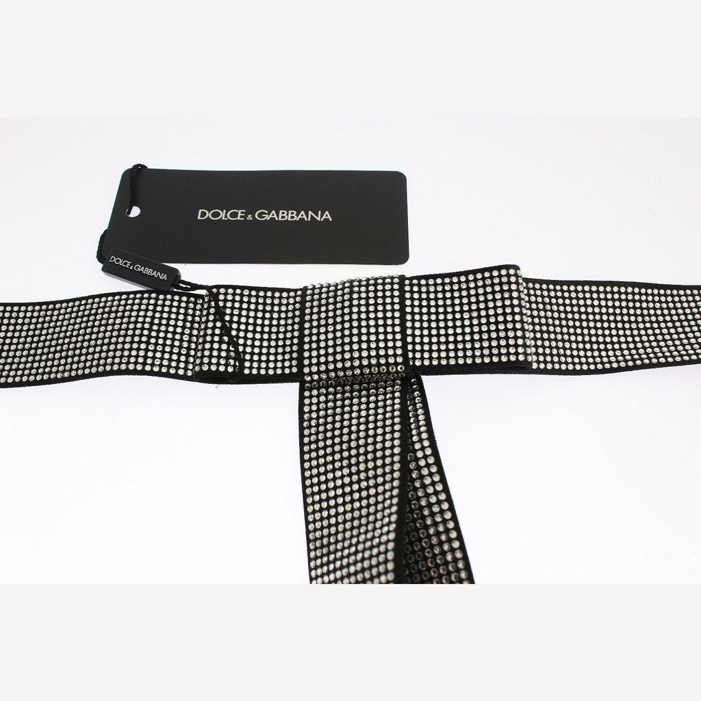 Dolce & Gabbana Black Silk Clear Crystal Bow Waist Belt