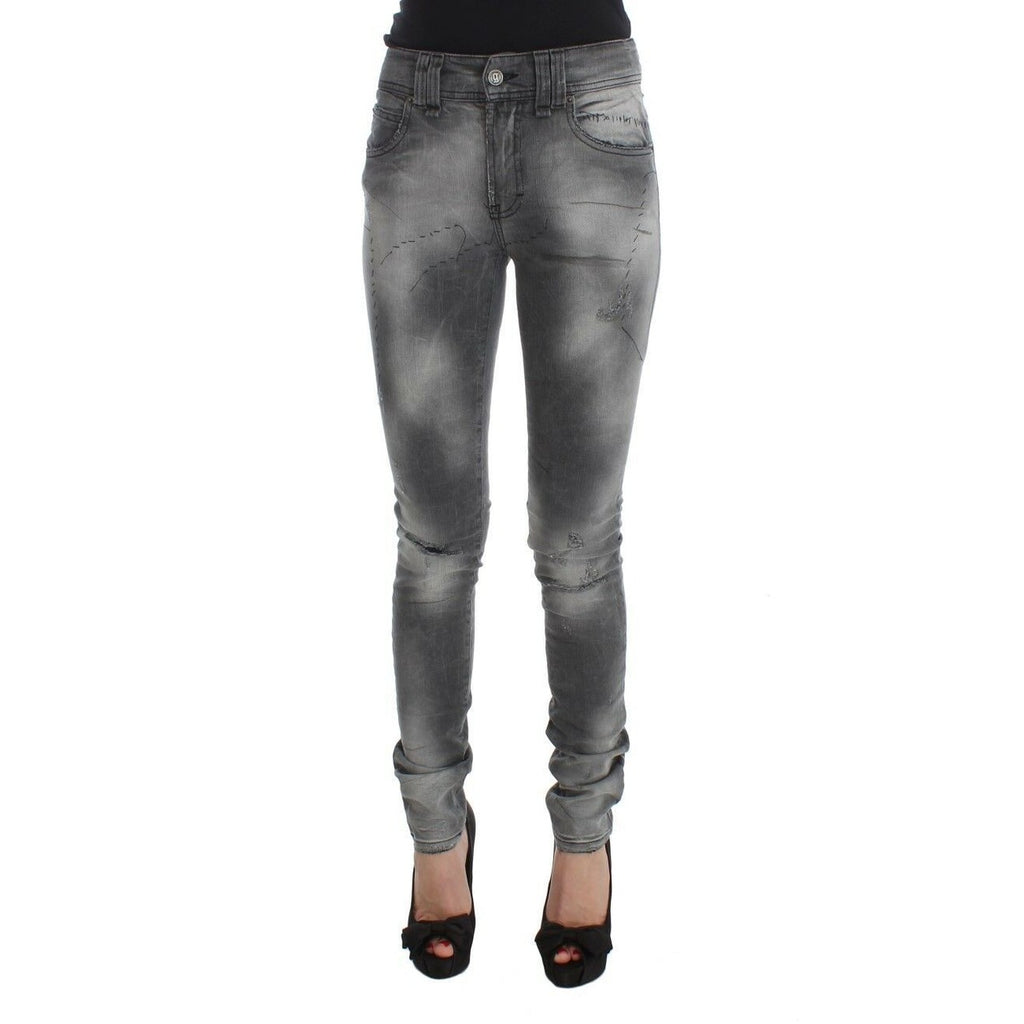 John Galliano Gray Wash Cotton Blend Slim Fit Denim Jeans Pants