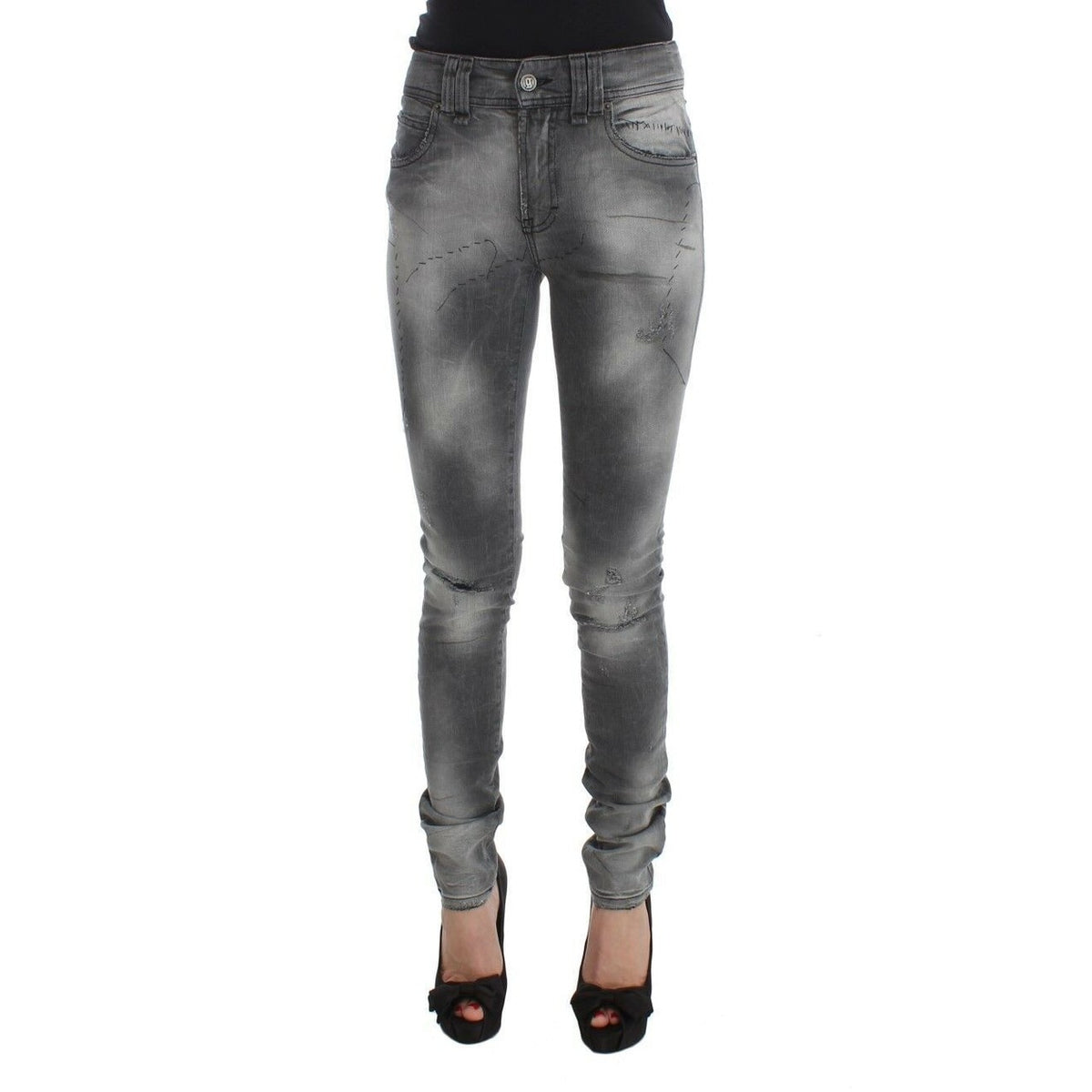 John Galliano Gray Wash Cotton Blend Slim Fit Denim Jeans Pants