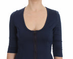 Exte Blue Cotton Top Zipper Deep Crew-neck Sweater
