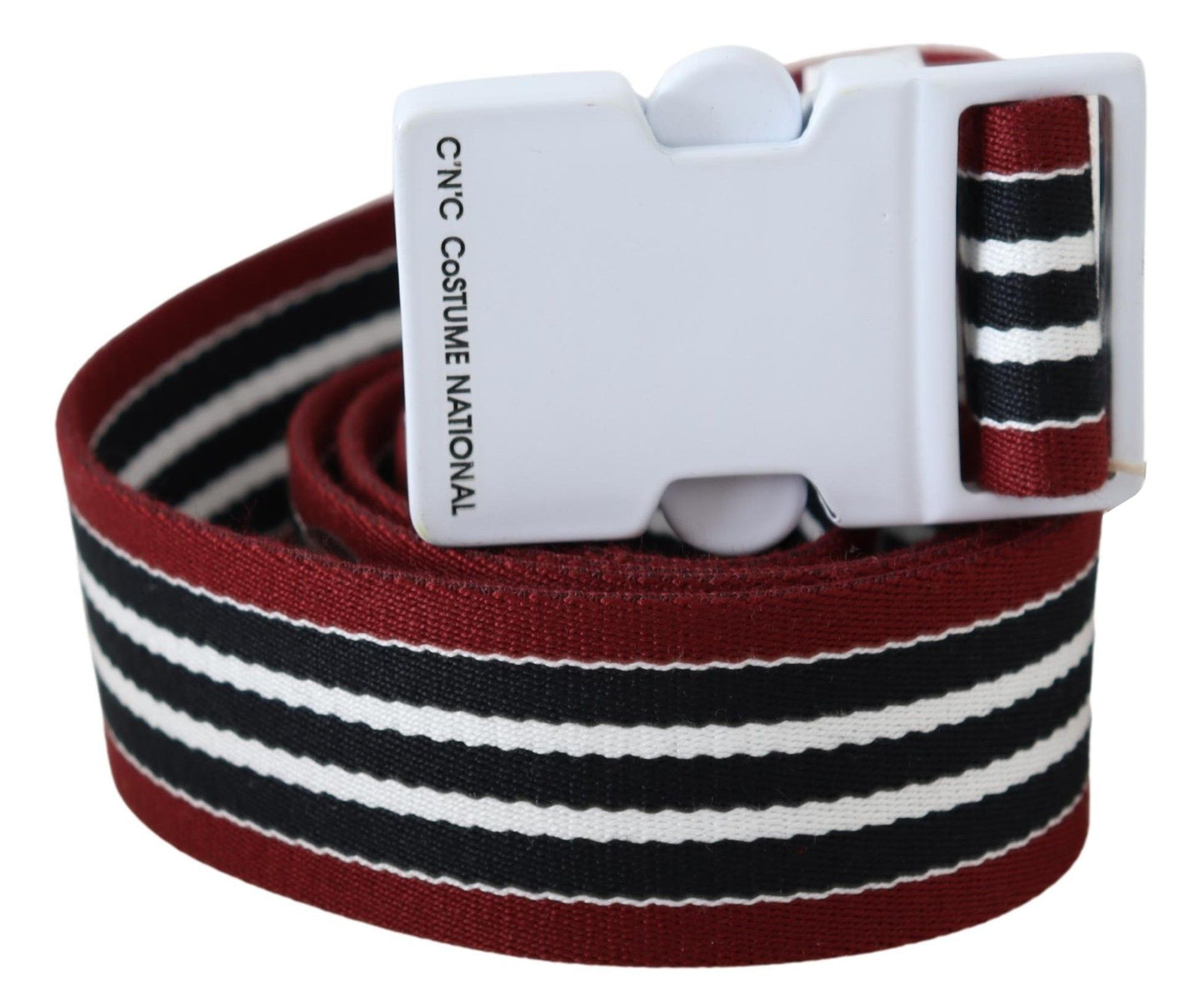 Costume National Black Red Stripe White Logo Buckle Waist Belt Costume National
