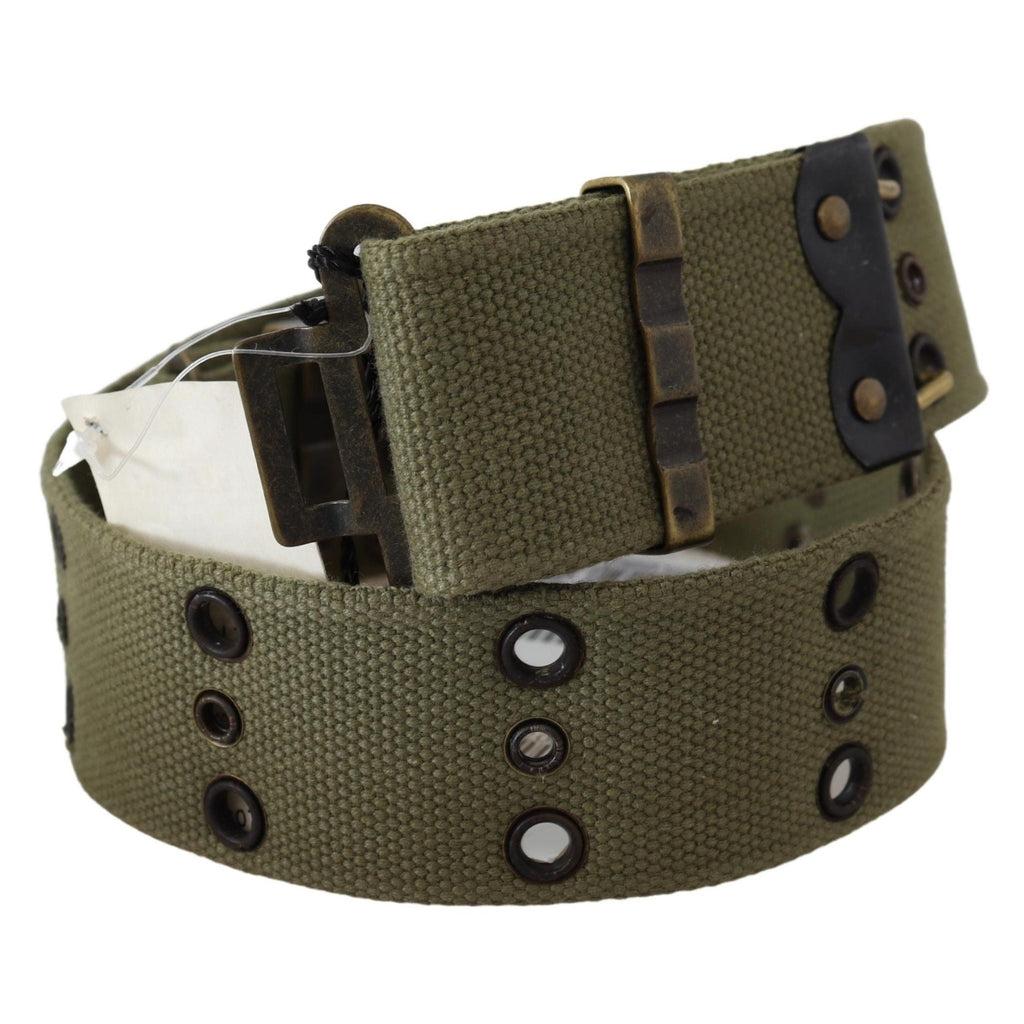 Ermanno Scervino Green 100% Cotton Rustic Bronze Buckle Belt