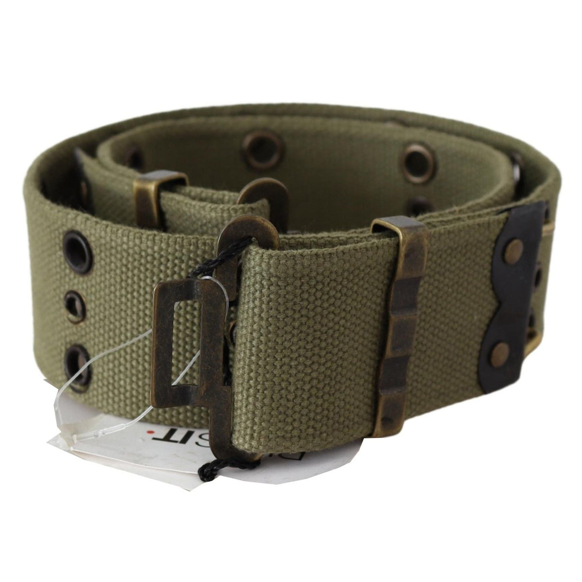 Ermanno Scervino Green 100% Cotton Rustic Bronze Buckle Belt