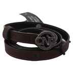 Costume National Brown Skinny Leather Round Logo Buckle Belt
